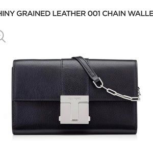 GORGEOUS  TOM FORD SHINY GRAINED LEATHER 001 CHAIN WALLET —receipt copy